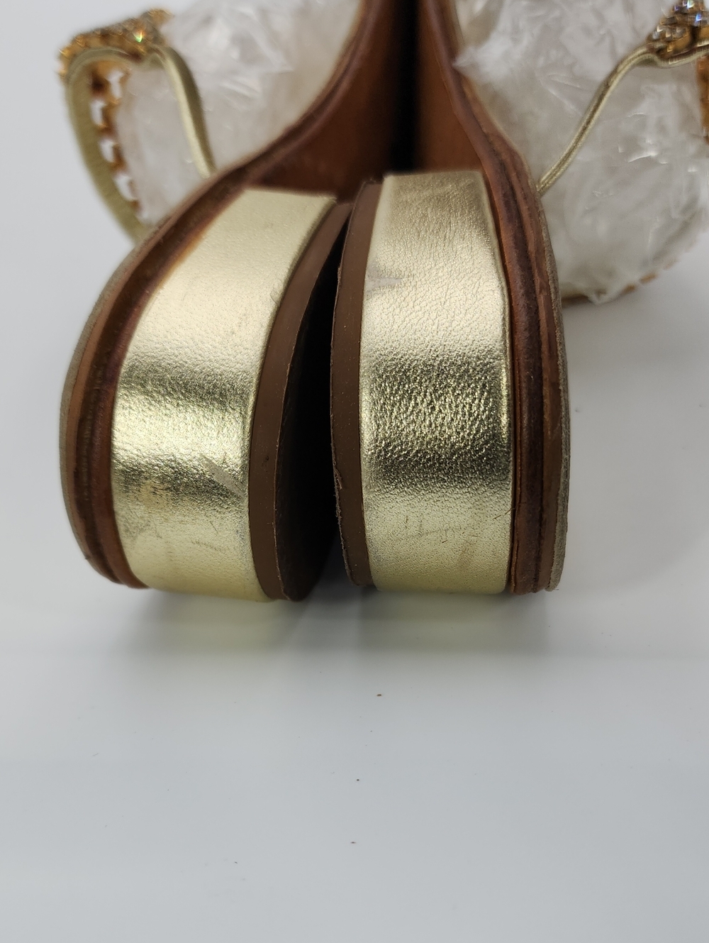 K.Jacques St. Tropez Gold Leather Crystal Embellished Sandals - Size 38 - Picture 8 of 13